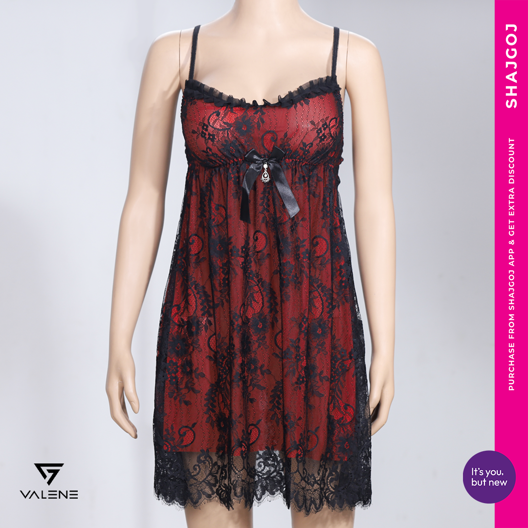 Valene Sensual Nightwear Set - Black & Red